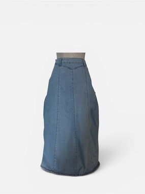 Denim Maxi Skirt in Washed Blue